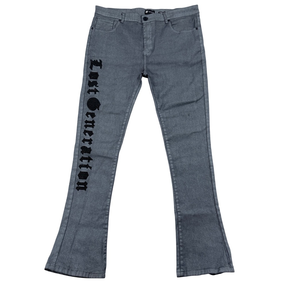 Waimea Mens Stacked Fit Grey Lost Generation Graphic Coated Jeans 40x36 Comfy